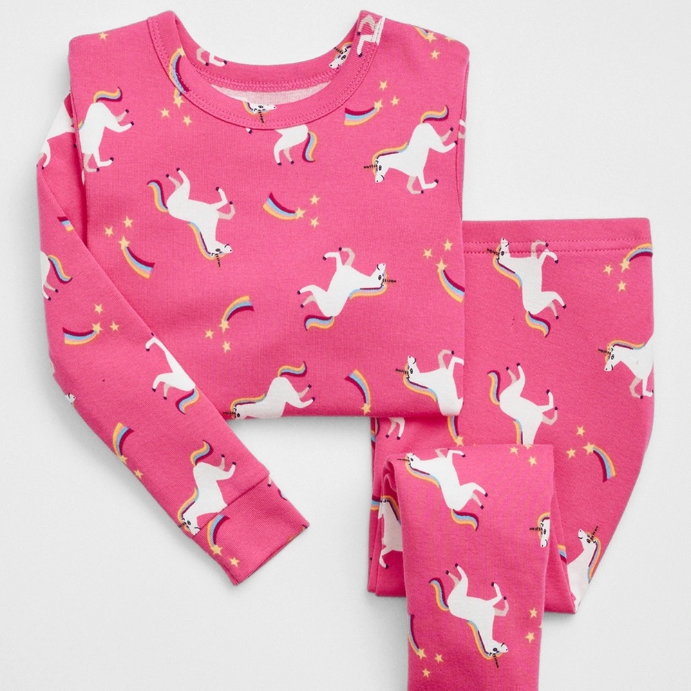 Gap Organic Unicorn PJ Set Pants and Top 12-18 Months Elastic Waist Pink Pony